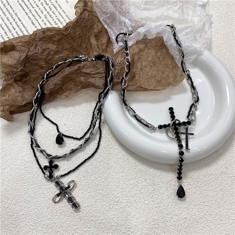 Necklace Faux Leather Cross