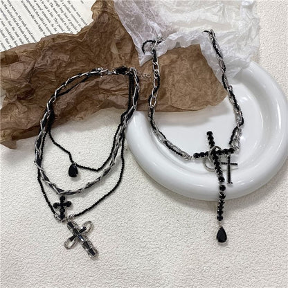 Necklace Faux Leather Cross