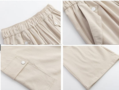 High Waist Pocketed Drawstring Wide Leg Parachute Cargo Sweatpants