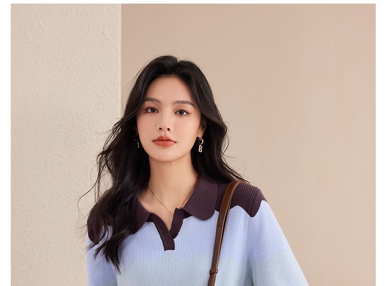 Polo Neck Color Block Sweater