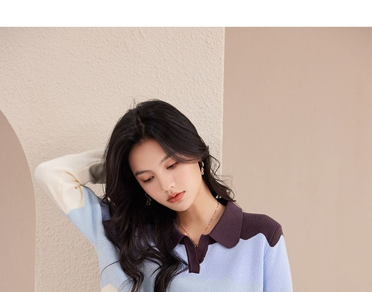 Polo Neck Color Block Sweater