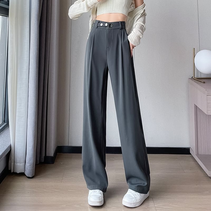 Waist Detail High Waist Straight Leg Slacks