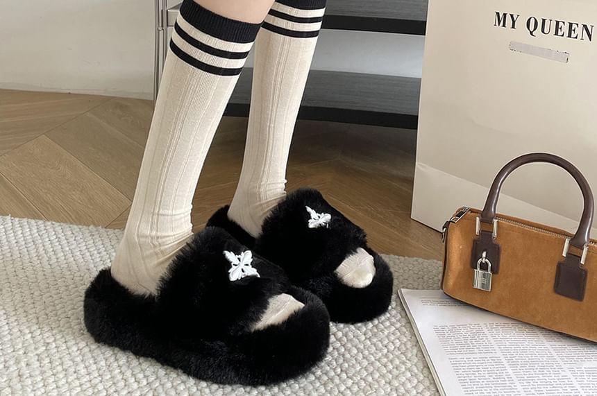 Cross Accent Fluffy Slippers