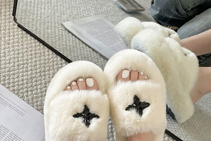 Cross Accent Fluffy Slippers