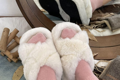 Fleece Cross Strap Slide Sandals