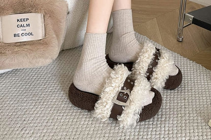 Fleece Buckled Slide Sandals