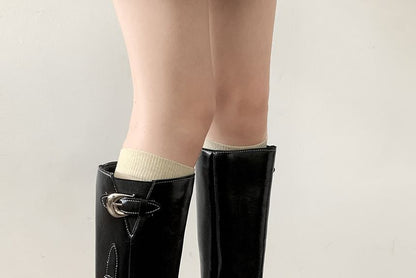 Pointed Toe Buckled Panel Knee High Boots