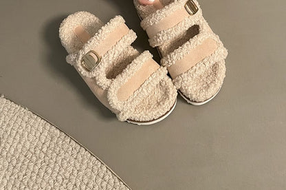 Platform Panel Fleece Slide Sandals