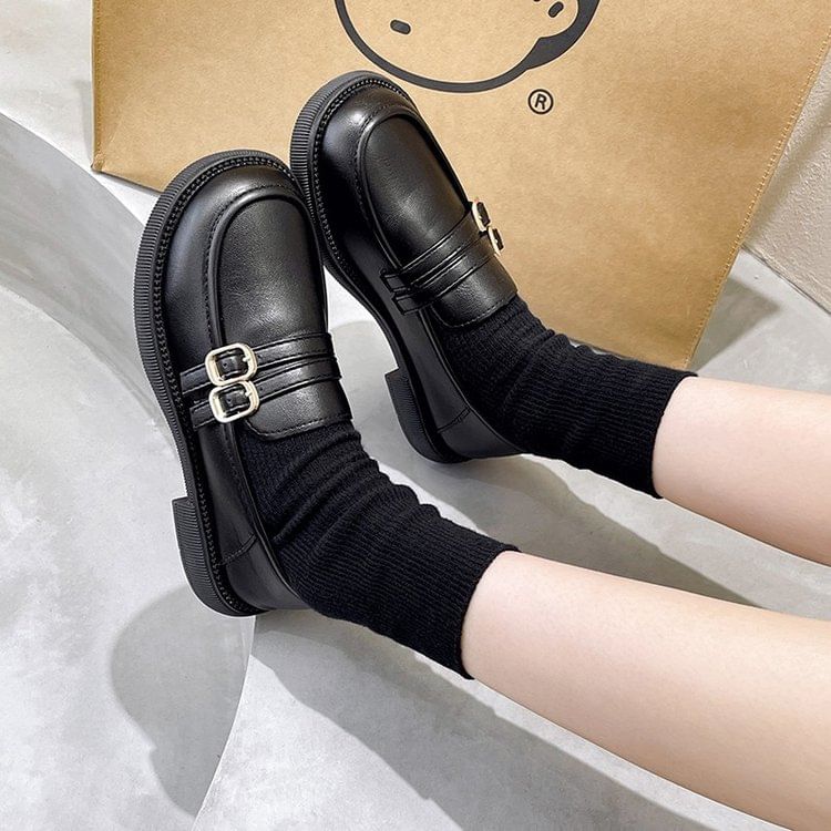 Double-Strap Platform Chunky Heel Loafers