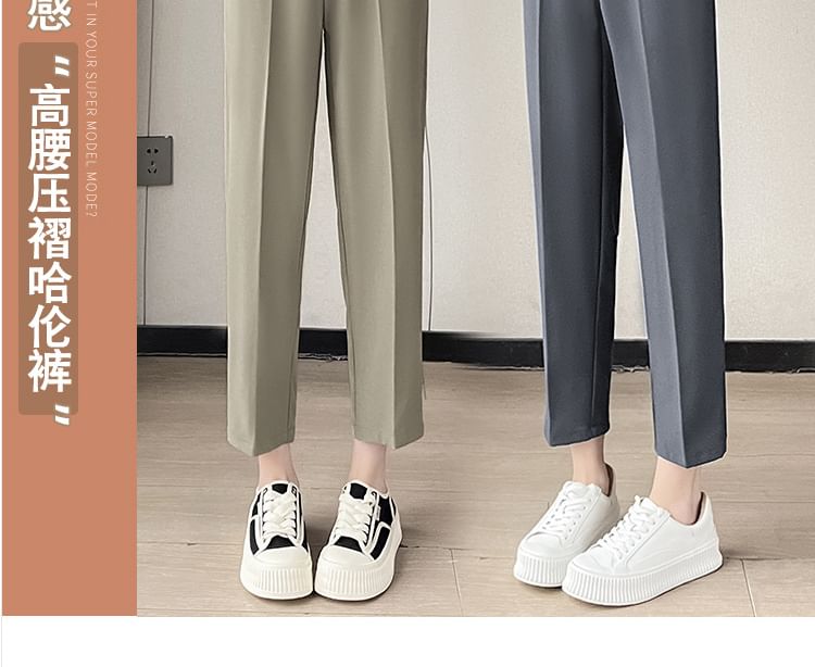 High Waist Plain Cropped Tapered Suit Pants