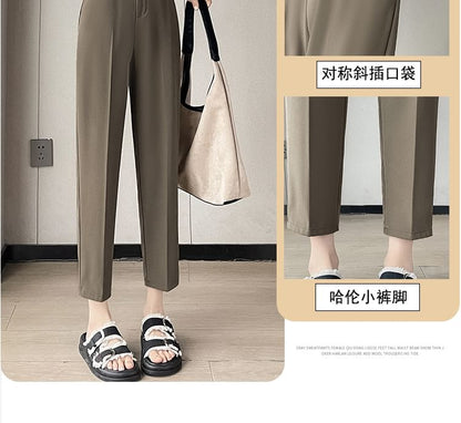 High Waist Plain Cropped Tapered Suit Pants