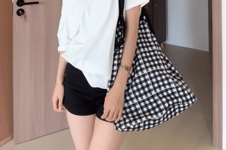 Short-Sleeve One Shoulder Plain Top