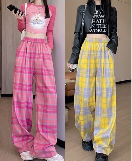 Plaid High Waist Wide Leg Pants