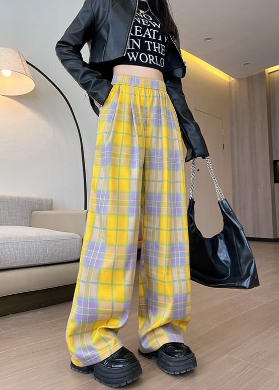 Plaid High Waist Wide Leg Pants