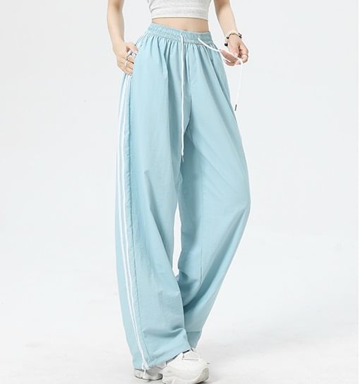 Stripe High Rise Drawstring Wide Leg Sweatpants