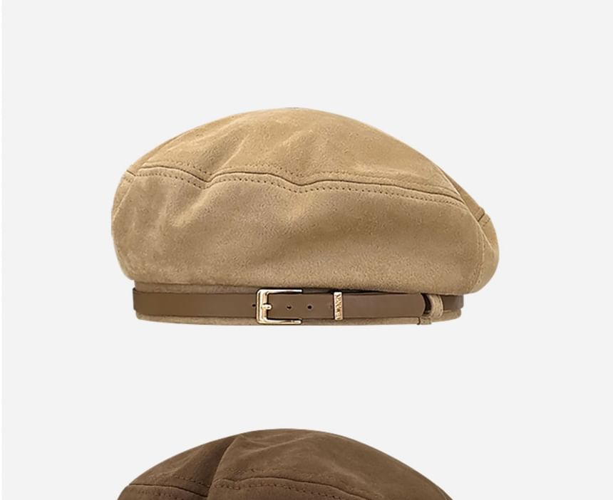 Belt Faux Suede Beret Hat