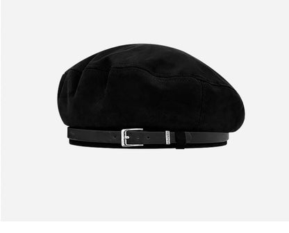 Belt Faux Suede Beret Hat