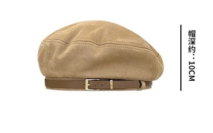 Belt Faux Suede Beret Hat