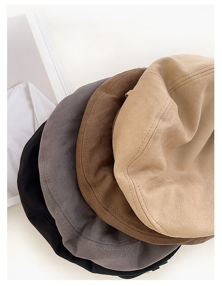 Belt Faux Suede Beret Hat