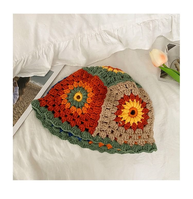 Floral Crochet Knit Hat