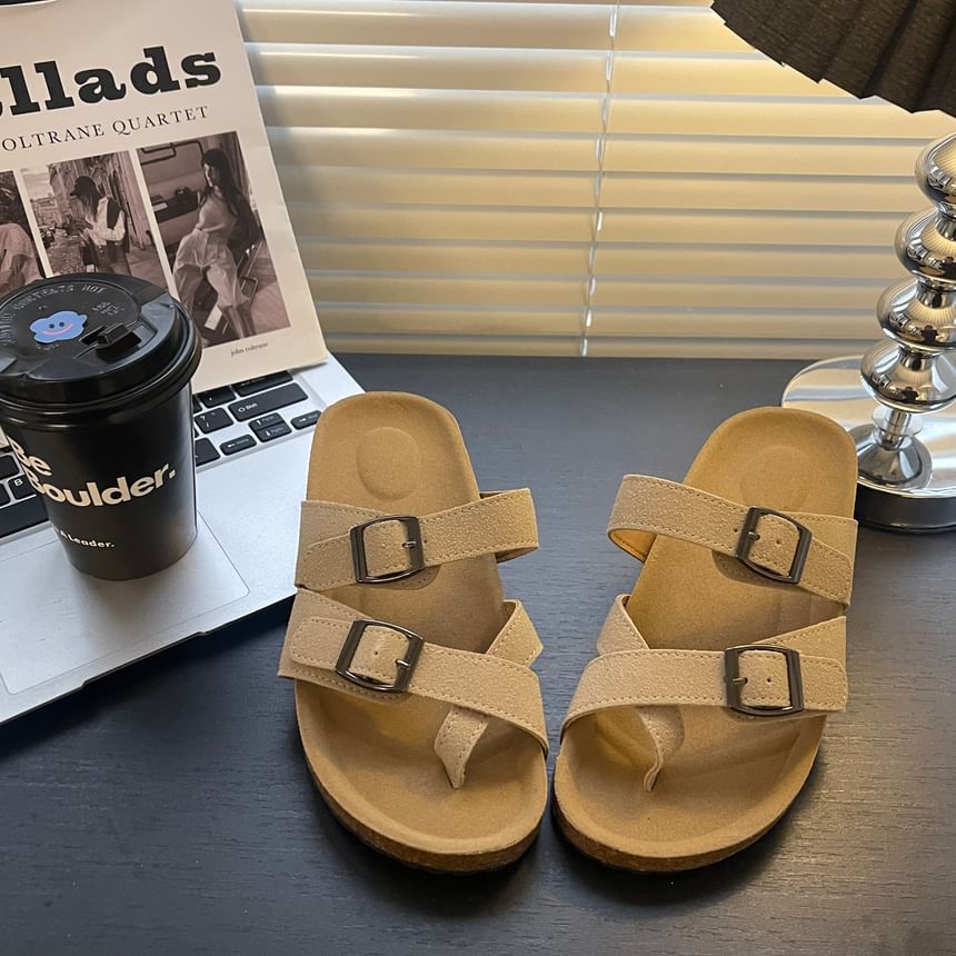 Platform Buckled Toe Loop Slide Sandals