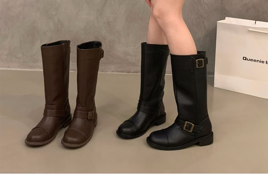 Plain Buckled Mid-Calf Boots