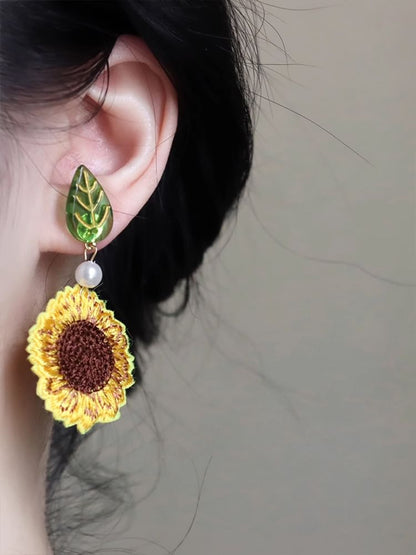 Crochet Clip-On / Drop Earring Sunflower