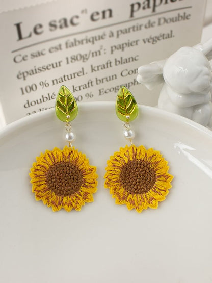Crochet Clip-On / Drop Earring Sunflower