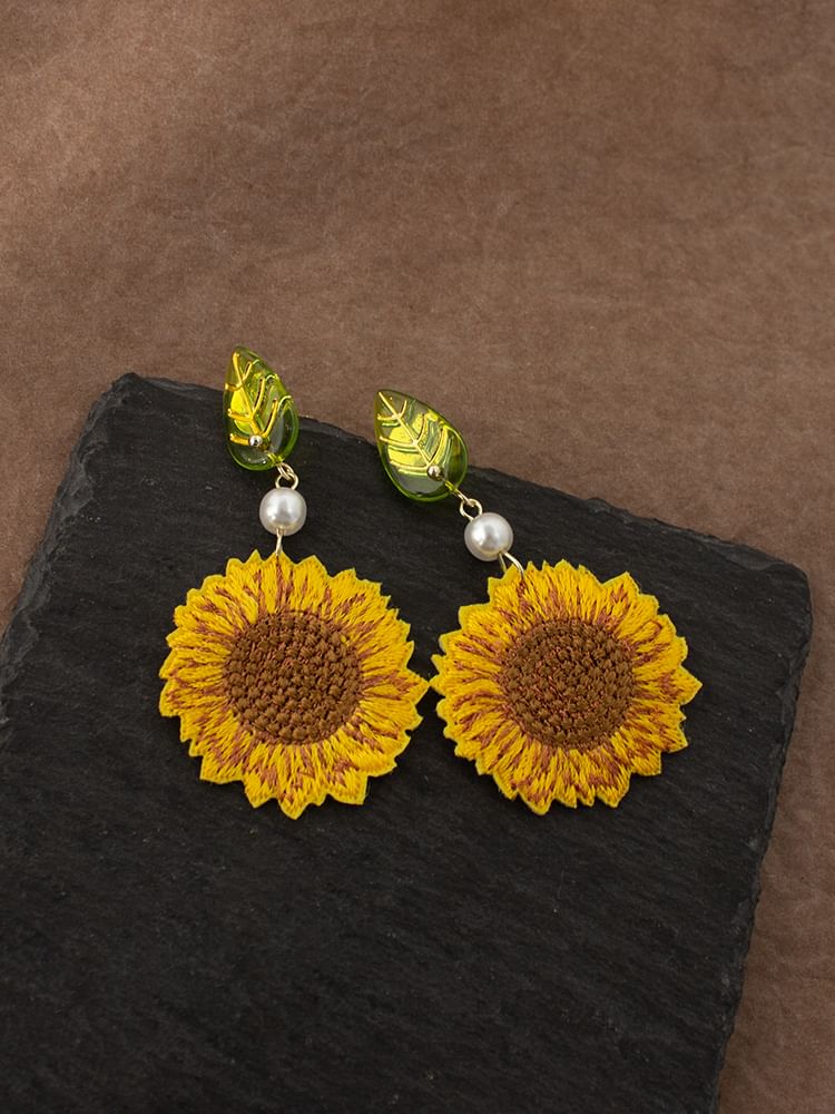 Crochet Clip-On / Drop Earring Sunflower