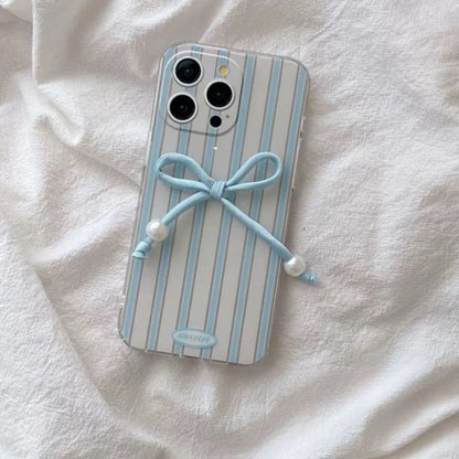 / Phone Striped Adhesive Pearl Faux Set Case Decoration Bow