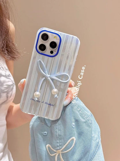 / Phone Striped Adhesive Pearl Faux Set Case Decoration Bow