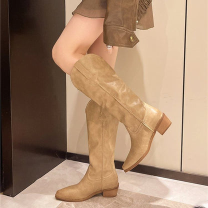 Tall Boots Leather Faux Heel Chunky