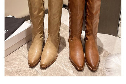 Tall Boots Leather Faux Heel Chunky