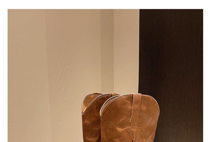 Tall Boots Leather Faux Heel Chunky