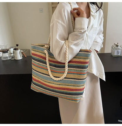 Striped Straw Tote Bag