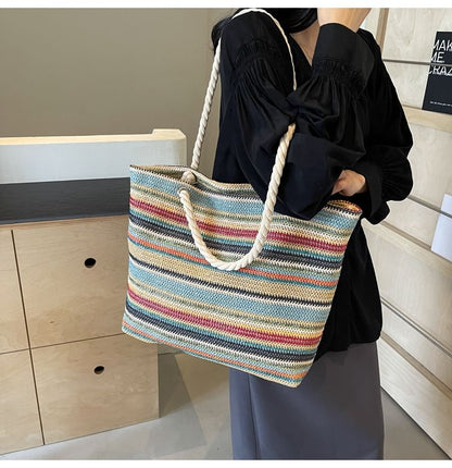 Striped Straw Tote Bag