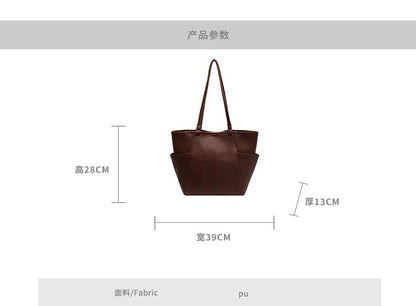 Set: Plain Faux Leather Tote Bag + Pouch