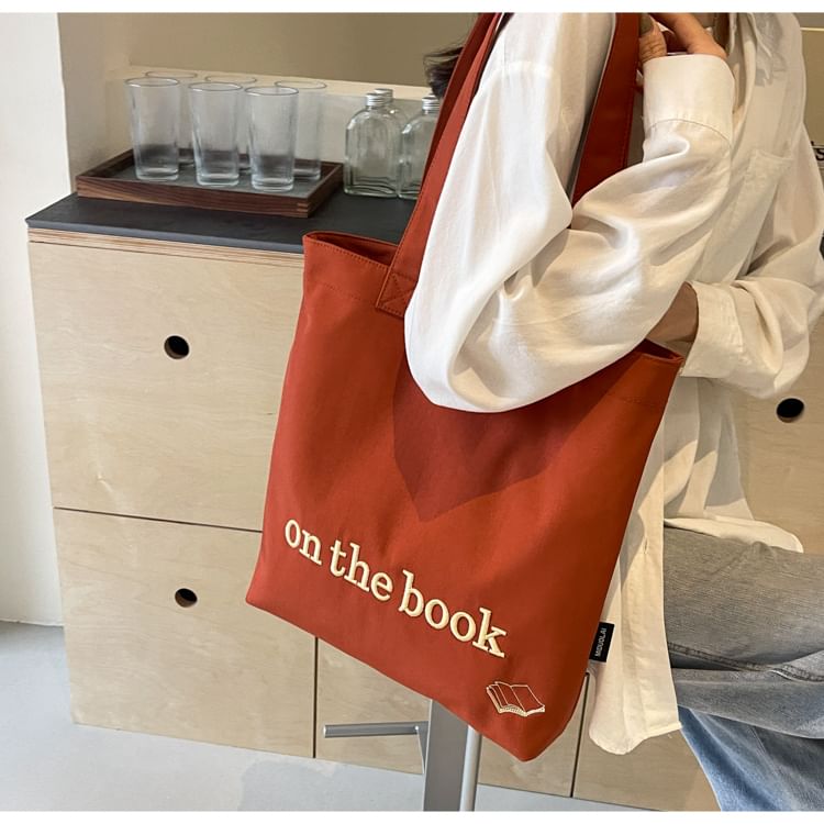 Lettering Embroidered Tote Bag