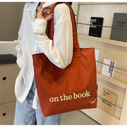 Lettering Embroidered Tote Bag