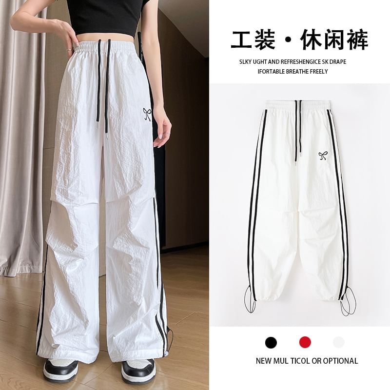 High Rise Bow Print Striped Loose-Fit Wide-Leg Sweatpants