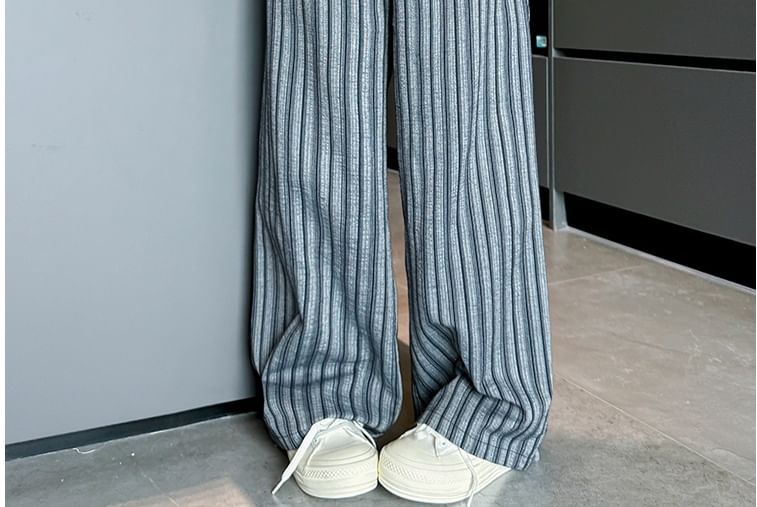 Stripe High Rise Drawstring Wide Leg Pants