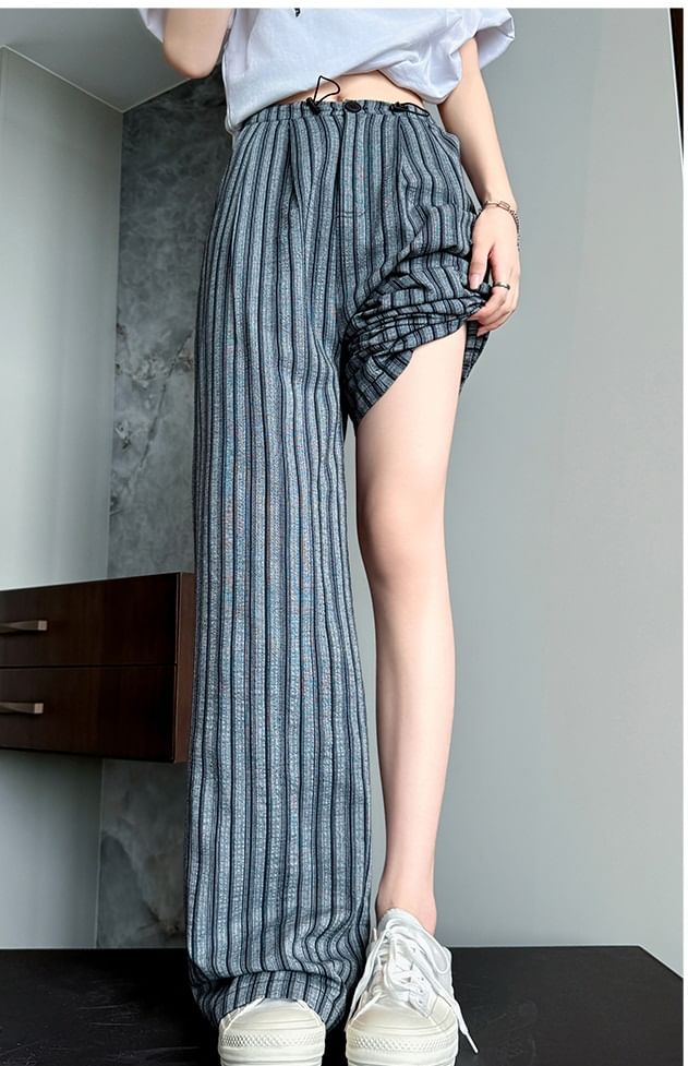 Stripe High Rise Drawstring Wide Leg Pants