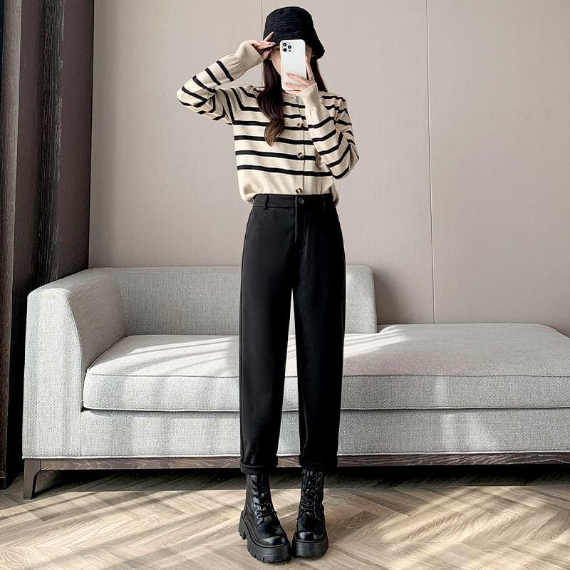 Plain High Rise Straight Cut Crop Knit Dress Pants