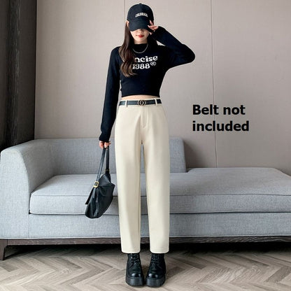 Plain High Rise Straight Cut Crop Knit Dress Pants