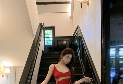 Scoop Patterned Sleeveless Neck Dress Back Maxi Open Bodycon