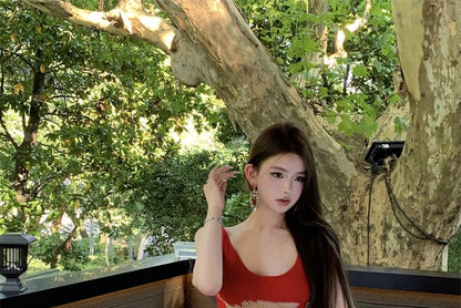 Scoop Patterned Sleeveless Neck Dress Back Maxi Open Bodycon