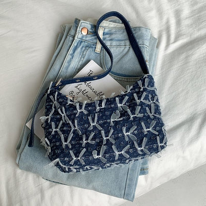 Bag Washed Bow Perforated Shoulder Denim