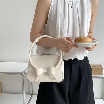 Accent Bow Plain Faux Handbag Leather