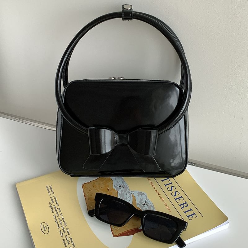 Accent Bow Plain Faux Handbag Leather