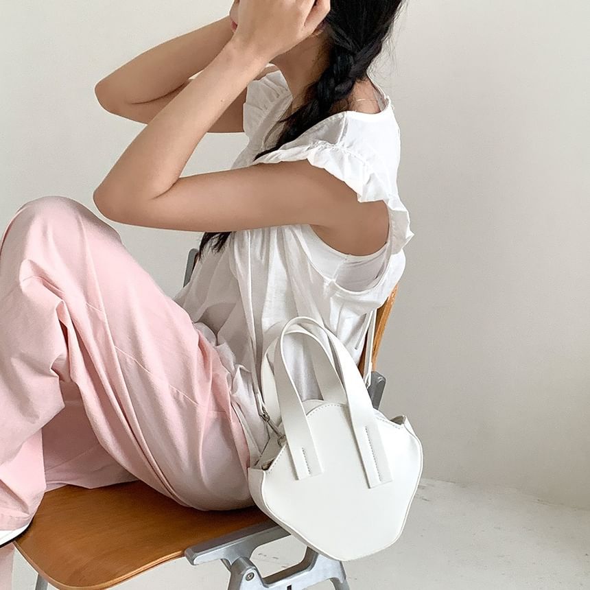 Handle Top Crossbody Plain Bag Leather Faux